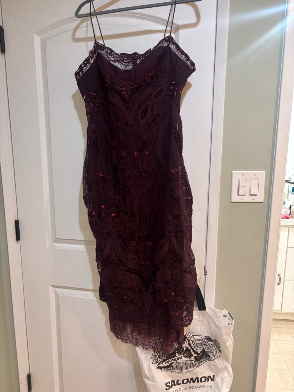 ASOS Burgundy Lace Midi Slip Dress with Sequin Detail
